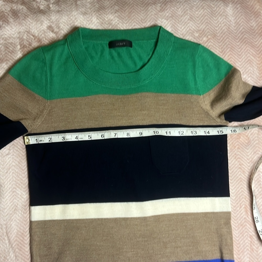 Gorgeous J.Crew 100% Merino Wool 3/4 length sleeve striped crew neck sweater - Picture 5 of 8
